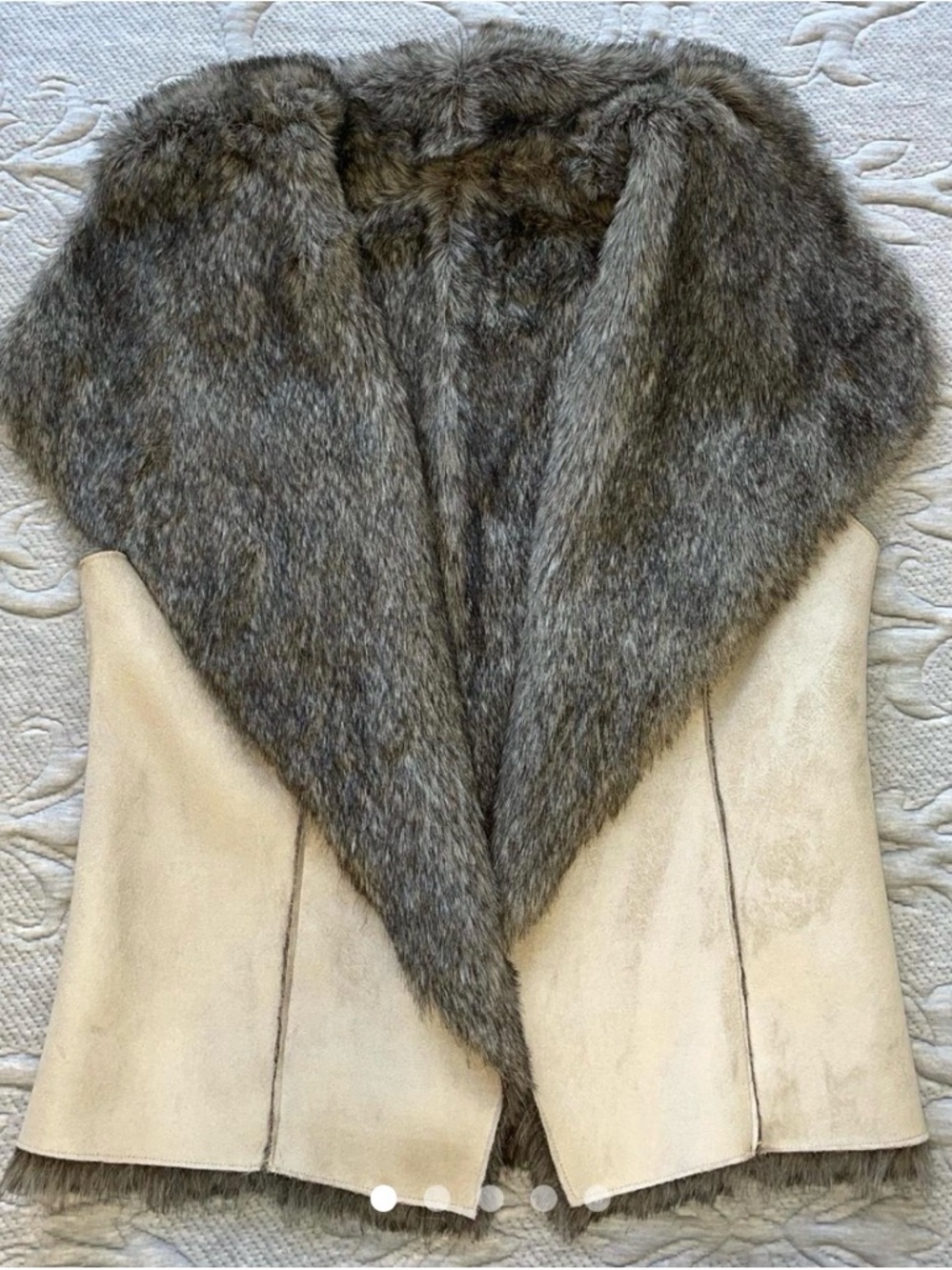 DECJUBA Taupe Faux Fur Vest with Beige Suede-Look Lining